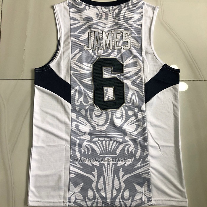 Camiseta USA 2008 LeBron James NO 6 Blanco